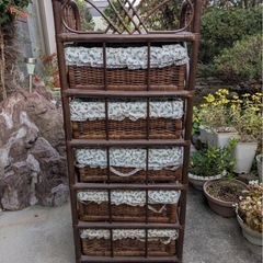 【収納】藤 キャビネット チェスト ラタン 5段 収納棚 かご 引き出し ラック タンス 衣類 小物 収納家具 高さ約120cm 幅約50cm 奥行約35cmの画像