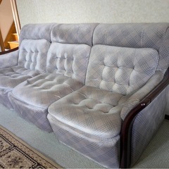 【ソファ】3人掛け＋2人掛け 組み合わせ自由 布張り グレー系チェック 肘掛け付き 日本製 リビング 応接 二世帯 来客用の画像