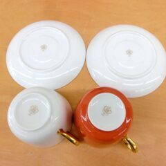 未使用■大倉陶園 紅白 モーニング碗皿ペア(色変り) カップ＆ソーサー 2客セット 26CR/1700 ゴールドライン 札幌 西区 西野店の画像