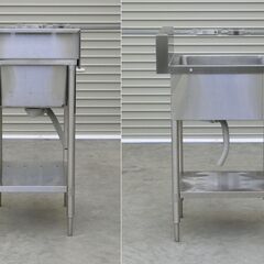 ≪zyt2559ジ≫ マルゼン ステンレス製 業務用1槽シンク 幅45cm 奥行60cm バックガード付 脚アジャスタ長め 現状品 中古厨房機器/宮城県仙台市 71029-03の画像