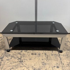 ガラス製テレビ台　AVラック　ブラック　キャスター付きの画像
