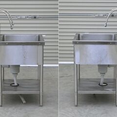 ≪zyt2560ジ≫ マルゼン ステンレス製 業務用1槽シンク 幅60cm 奥行60cm バックガード付 単水栓2口付属 現状品 中古厨房機器/宮城県仙台市 71029-04の画像