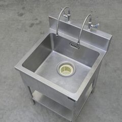 ≪zyt2560ジ≫ マルゼン ステンレス製 業務用1槽シンク 幅60cm 奥行60cm バックガード付 単水栓2口付属 現状品 中古厨房機器/宮城県仙台市 71029-04の画像