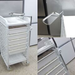 アラベスクワゴン サロンワゴン まつ毛エクステ 5段 回転式トレイ付き 施術 ホワイト ☆ 札幌市 北区 屯田 の画像