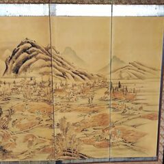 旧家蔵出し 大きな屏風 パーテーション 絵画 古道具 現状品 詳細不明の画像