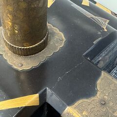 衣桁 帯掛 漆塗 黒塗 金蒔絵 時代物 木製 端金金具 上部横幅187cm×高163cm 呉服 着物 和服 家具 店舗 民具 ディスプレイ 分解可 直接引取可 在庫多数#15225の画像