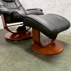 革張り パーソナルチェア オットマン ブラック リクライニングチェア ソファ A0832の画像