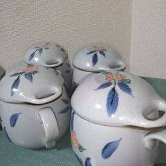 未使用　美濃焼　多用途　茶碗蒸し等、蓋の裏側がおろし器　5客　まるほんとーきの画像