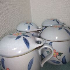 未使用　美濃焼　多用途　茶碗蒸し等、蓋の裏側がおろし器　5客　まるほんとーきの画像