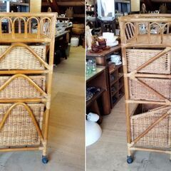 レトロ ラタンチェスト ランドリーラック キャスター付き 籐家具 引き出し収納 ランドリー収納　/TJ-2656 2Fの画像