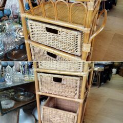 レトロ ラタンチェスト ランドリーラック キャスター付き 籐家具 引き出し収納 ランドリー収納　/TJ-2656 2Fの画像