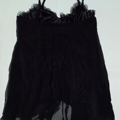 Don Peliena ふわふわシフォン風キャミソール 黒 フリル レース リボン Mくらいの画像