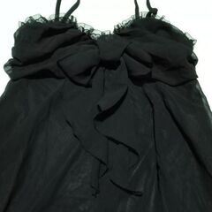 Don Peliena ふわふわシフォン風キャミソール 黒 フリル レース リボン Mくらいの画像