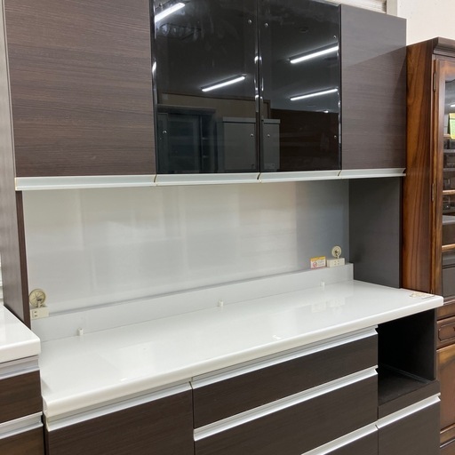 レンジボード　Pamouna 4枚扉　3段引き出しブラウン×ホワイト【トレファク堺福田店】