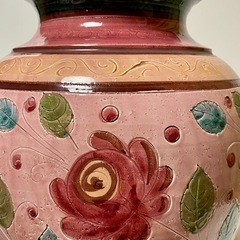 イタリア製　陶器　花瓶　傘立て マヨリカ焼　薔薇花柄　美品の画像