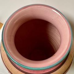 イタリア製　陶器　花瓶　傘立て マヨリカ焼　薔薇花柄　美品の画像