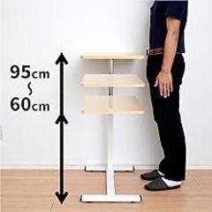 昇降式サイドテーブル 幅70cm／高さ60〜95cm／ガス圧式／ベッド・PC・在宅勤務向け の画像