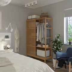 IKEA NORDKISA ノールドシーサ オープンワードローブ 引き戸付き, 竹, 120x186 cm の画像