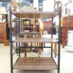 レンジラック 横幅60cm スライドテーブル ブラウン 木目模様 レンジ台 レンジボード■奥行45cm×高さ88cm■買取帝国 朝霞店 配達可能の画像