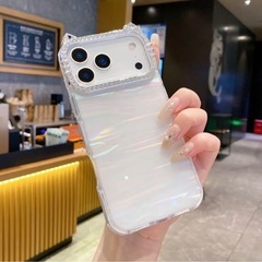 ✨新品✨ iPhone17ProMax対応 キラキラ猫耳ダイヤモンドフレーム スマホケース🐾の画像