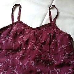 Alpha Aim バーガンディ×銀糸刺繍 花蔦柄 キャミソールワンピース ミニ丈 Mくらいの画像