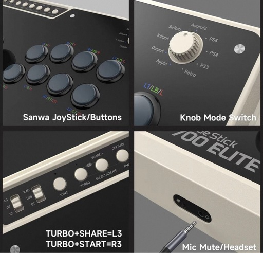 Mayflash F700 Elite アーケードコントローラー 有線/無線対応 三和電子パーツ PS5/PS4/Switch/PC/macOS/iOS/Android/SEGA/SNK 対応