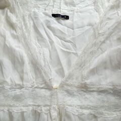 A.G.O 透け感あり オフホワイト シフォンカーディガン 七分袖 レース サイズMの画像