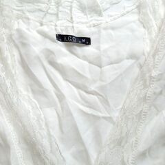 A.G.O 透け感あり オフホワイト シフォンカーディガン 七分袖 レース サイズMの画像