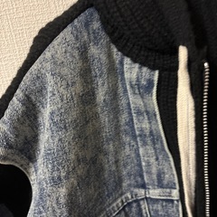 フード付ニット＆デニムジャケットの画像