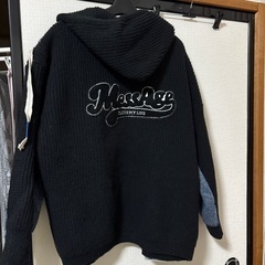 フード付ニット＆デニムジャケットの画像
