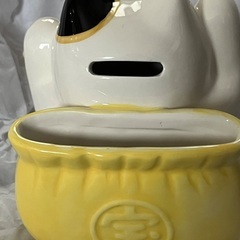 薬師窯　招き猫　袋持ち　鈴付き　貯金箱の画像