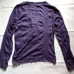 ETRE EN beaute 江戸紫 皴加工カーディガン レース 長袖 サイズLの画像