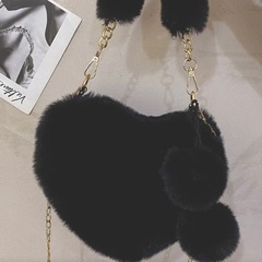 【新品未使用】黒 ファー ハート ミニバッグの画像