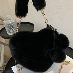 【新品未使用】黒 ファー ハート ミニバッグの画像