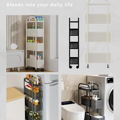 【新品未使用】キッチンワゴン スリム収納ラック 洗面所 すきま収納 [冷蔵庫横に最適] キャスター付きワゴン 組立不要 スリムワゴン 幅15cm 軽量 スリム 引き出し 4段 (ブラック)の画像