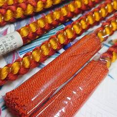 未使用 振袖用 帯締め より房 金糸 ２色 オレンジ 橙 橙色 蜜柑色 赤橙 バイカラー ツートン 帯締 新品 正絹 振袖 ステージ 舞台 発表会の画像