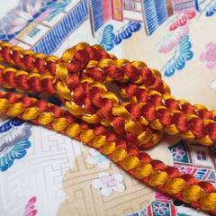 未使用 振袖用 帯締め より房 金糸 ２色 オレンジ 橙 橙色 蜜柑色 赤橙 バイカラー ツートン 帯締 新品 正絹 振袖 ステージ 舞台 発表会の画像