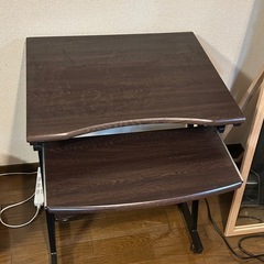 ダークブラウン パソコンデスク 2段式の画像