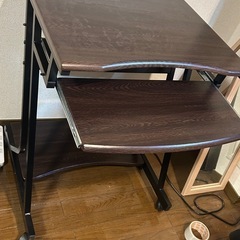ダークブラウン パソコンデスク 2段式の画像