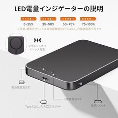 Magsafe対応 10000mAh PD20W急速充電 ワイヤレス充電器 大容量 Type-C入出力兼用コンパクトで機内持ち込み可 PSE認証済みの画像