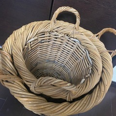 鉢カバー　木製カゴ　２点セットの画像