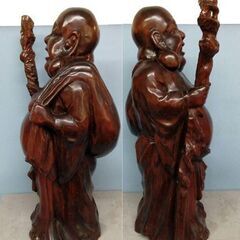 ★布袋様　2点！　①木彫61cm 5kg天然木丸彫り　②陶器44cm 3.9kg　置物　縁起物　招福　七福神の画像