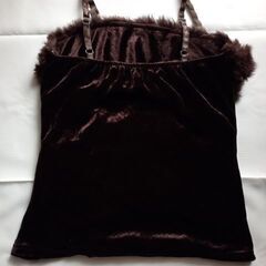 KEY.EAST ダークブラウン ラビットファー付き ベロアキャミソール ドレープ の画像