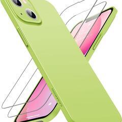 iPhone 13 用 ケース ガラスフィルム付属 指紋防止 レンズ保護 黄緑の画像