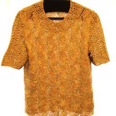 ハンドメイド カットソー　 手編み クールネック　Sサイズ　古着の画像