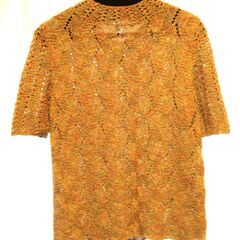 ハンドメイド カットソー　 手編み クールネック　Sサイズ　古着の画像