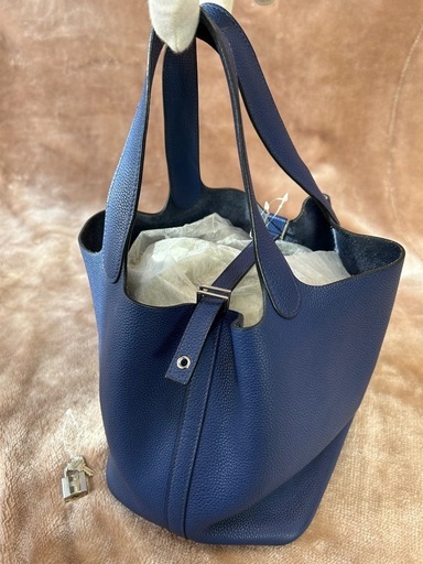 エルメスHERMESピコタンロックMM ハンドバッグD2019年製造ハンドバックトートバッグトートバックかばんカバン鞄ブルー青色シルバー金具レザー牛革本革カデナキー鍵フランス製レディース女性用womenユニセックス男女兼用参考価格578,600円