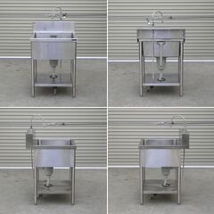 ≪zyt2563ジ≫ マルゼン ステンレス製 業務用1槽シンク 幅60cm 奥行63cm バックガード付 単水栓1口付属 現状品 中古厨房機器/宮城県仙台市 71029-07の画像