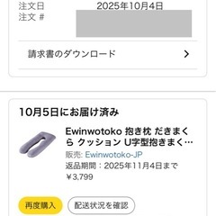 10月amazon購入　ほぼ未使用　
抱き枕の画像