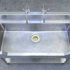 ≪zyt2564ジ≫ マルゼン ステンレス製 業務用舟型シンク BSF1-126 幅120cm 奥行60cm バックガード付 単水栓2口付属 現状品 中古厨房機器/宮城県仙台市 71029-08の画像